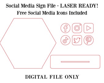 DIGITAL DOWNLOAD - Social Media Sign Laser File - Lasercutting File - Svg - Hexagon Sign Cutting - Social Media Icons - Glowforge - PDF
