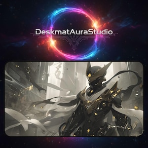 Tappetino da scrivania con illustrazione di cavaliere corazzato / Tappetino per mouse con guerriero meccanico di fantascienza