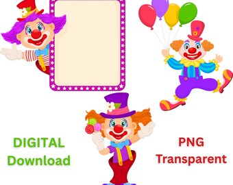 Happy Clowns Clipart Set | Cartoon Circus Clown PNG, SVG | Birthday Party Digital Download