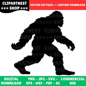 Bigfoot SVG Silhouette, Sasquatch Cricut Cut File, Bigfoot Walking Svg, Monster Silhouette Png, Dxf Eps Ai Files, Instant Download