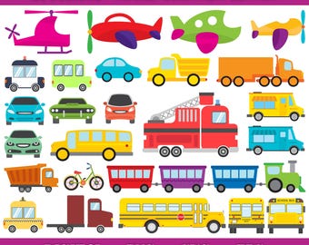 25 Transportation Clipart Bundle | Cars, Trucks, Buses, Planes, Trains, Bikes | Digital PNG SVG EPS | Vehicle Clipart Vector Illustrations