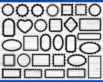 Ausgebockte Rahmen SVG-Bundle | 30 Jakobsmuschel-Grenzrahmen | Dekorative Etikettenformen | Cricut Silhouette geschnitten Dateien PNG DXF