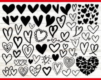 Pakiet Doodle Heart SVG, Pakiet Heart SVG, Szkic, Ręcznie rysowane serce SVG, Serce walentynkowe SVG, Pliki do cięcia Cricut, Sylwetka