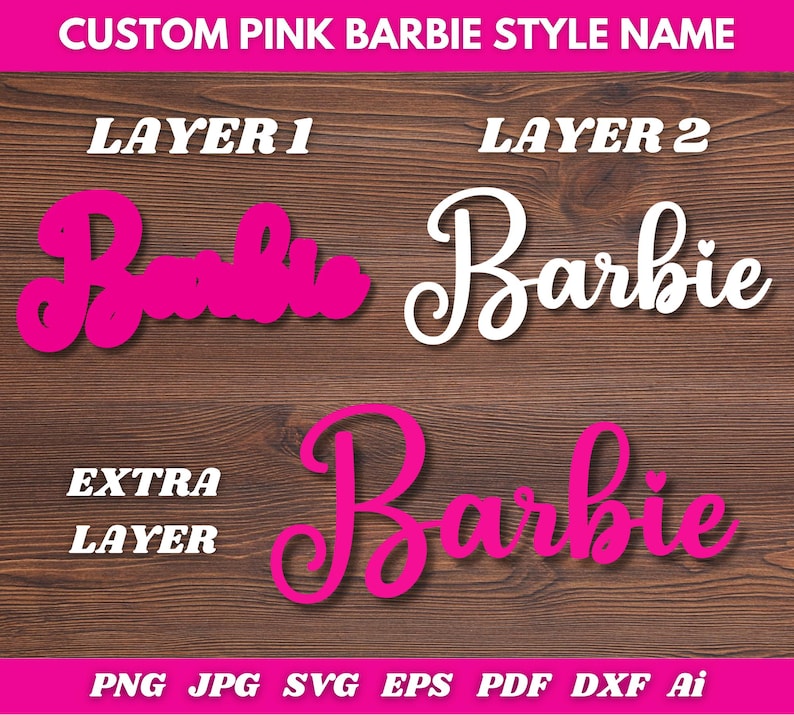 Custom Barbie Name SVG PNG | Pink Barbie Style Text | Personalized ...