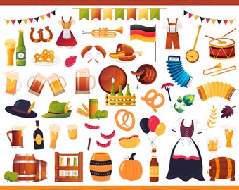 Paquete de imágenes prediseñadas de Oktoberfest / Gráficos de cerveza, pretzels y disfraces (PNG, SVG, EPS)