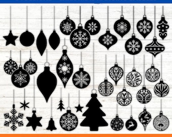 Adornos colgantes - Paquete de adornos SVG, archivo de corte digital, bolas navideñas SVG, arte de papel con adornos, adornos navideños, decoración navideña