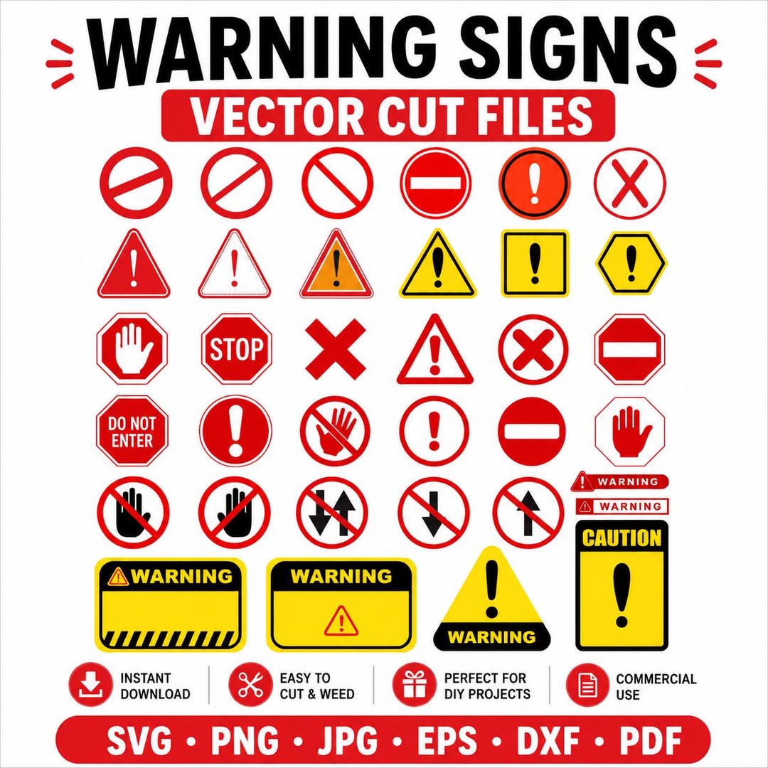 Warning Signs SVG Bundle, Safety Sign, Caution Sign, Prohibition ...