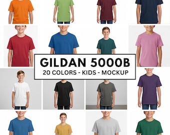 Gildan 5000B Kids T-Shirt Mockup | 20 Colors, Blank Apparel (PNG)