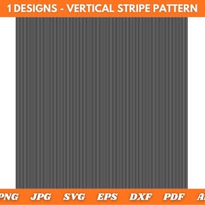 May include: Vertical stripe pattern design in black and white. The image features a repeating pattern of thin, vertical black lines on a white background. The top of the image has the text "1 DESIGNS - VERTICAL STRIPE PATTERN".