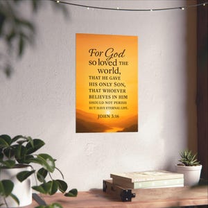 Christian Wall Art John 3:16 Scripture Poster Bible Verse Wall Decor Inspirational Faith Home Office Gift Religious Spiritual Artwork