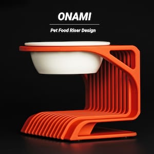 Raised Pet Bowl Stand | Custom Fit Cat & Small Dog Feeder | Modern Wave Design