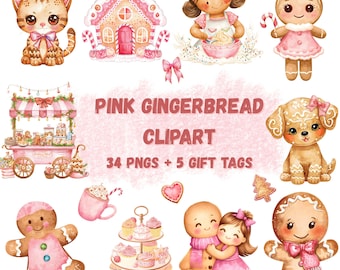 Pink Gingerbread Clipart Set: Christmas PNG Graphics (Digital Download)