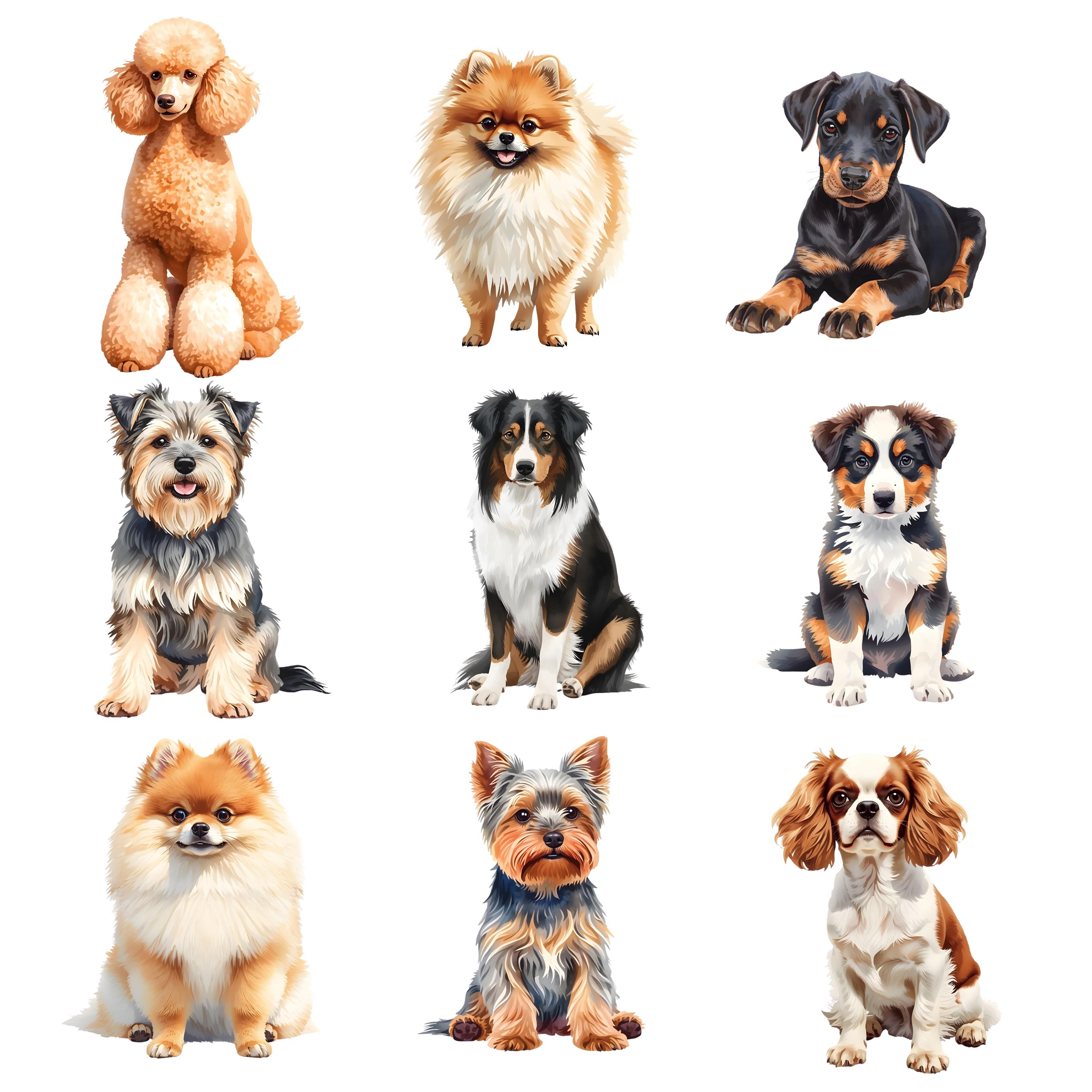 Watercolor Dog Breeds Clipart Bundle, Realistic Puppy PNG Graphics (41 ...
