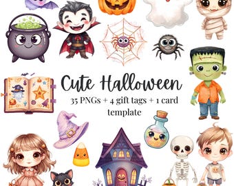 Halloween Clipart Bundle – Spooky PNG Graphics, Gift Tags