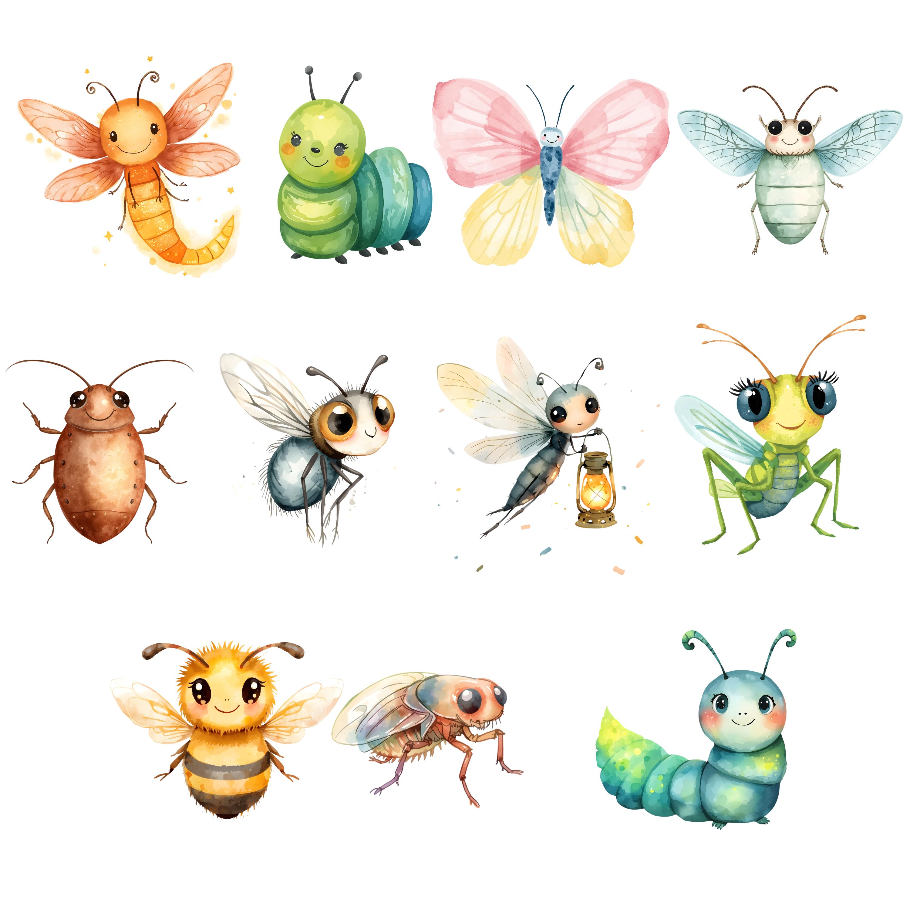 Chibi Insects Kawaii Insect Clipart Bundle, Cartoon Bug Illustrations, Nursery Art ...