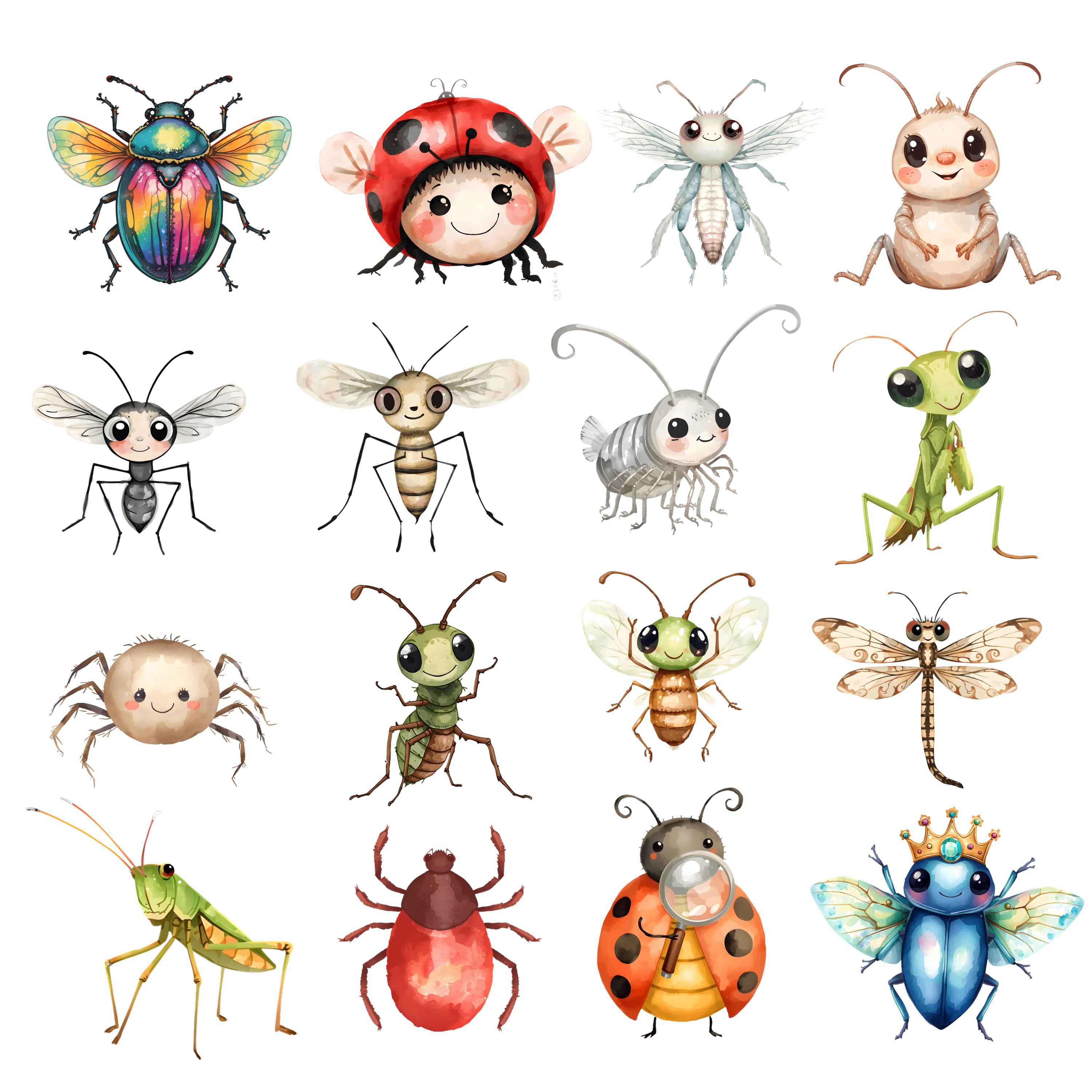 Chibi Bug Kawaii Insect Clipart Bundle, Cartoon Bug Illustrations, Nursery Art ...