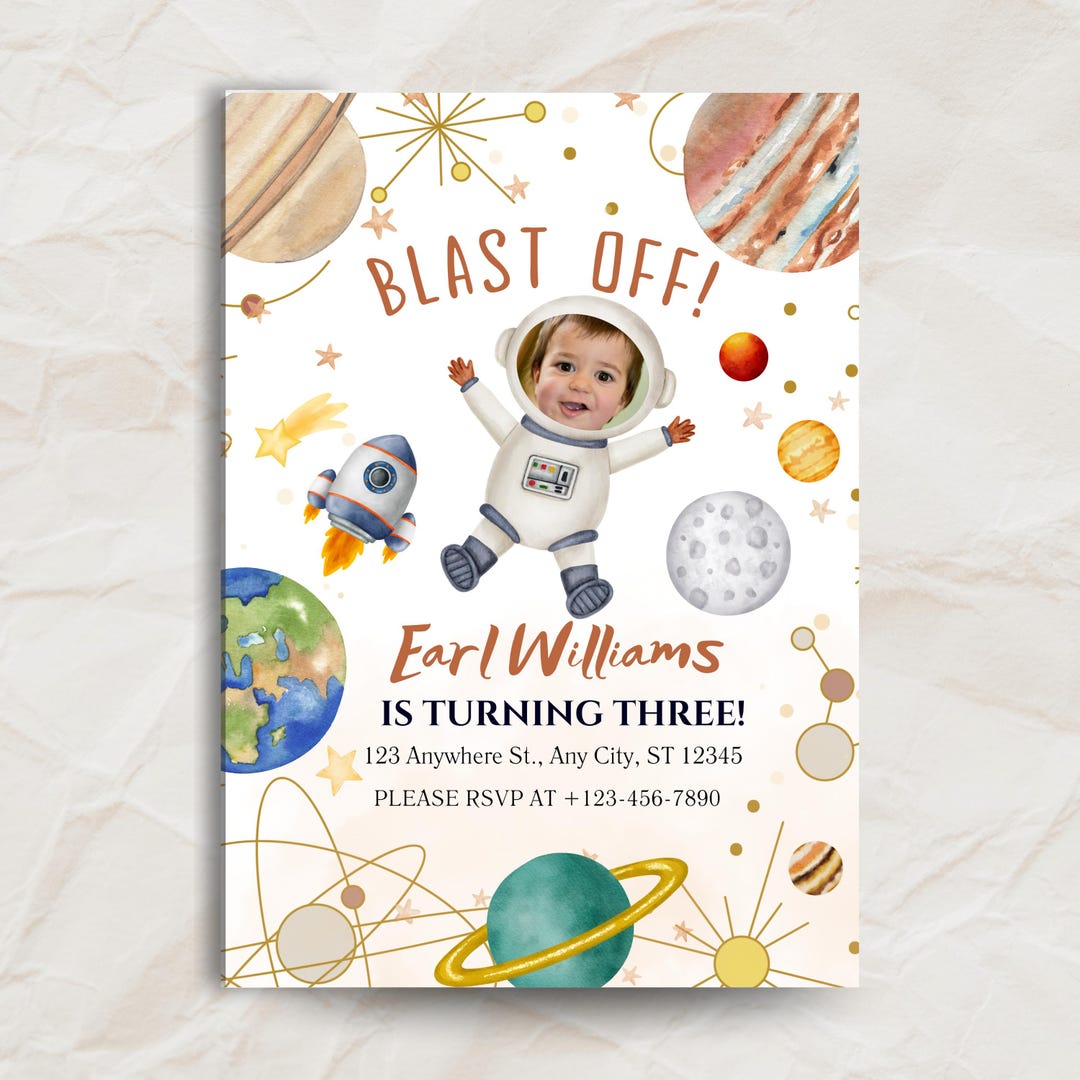 Astronaut Birthday Invitation | Editable Photo, Galaxy Theme (canva ...
