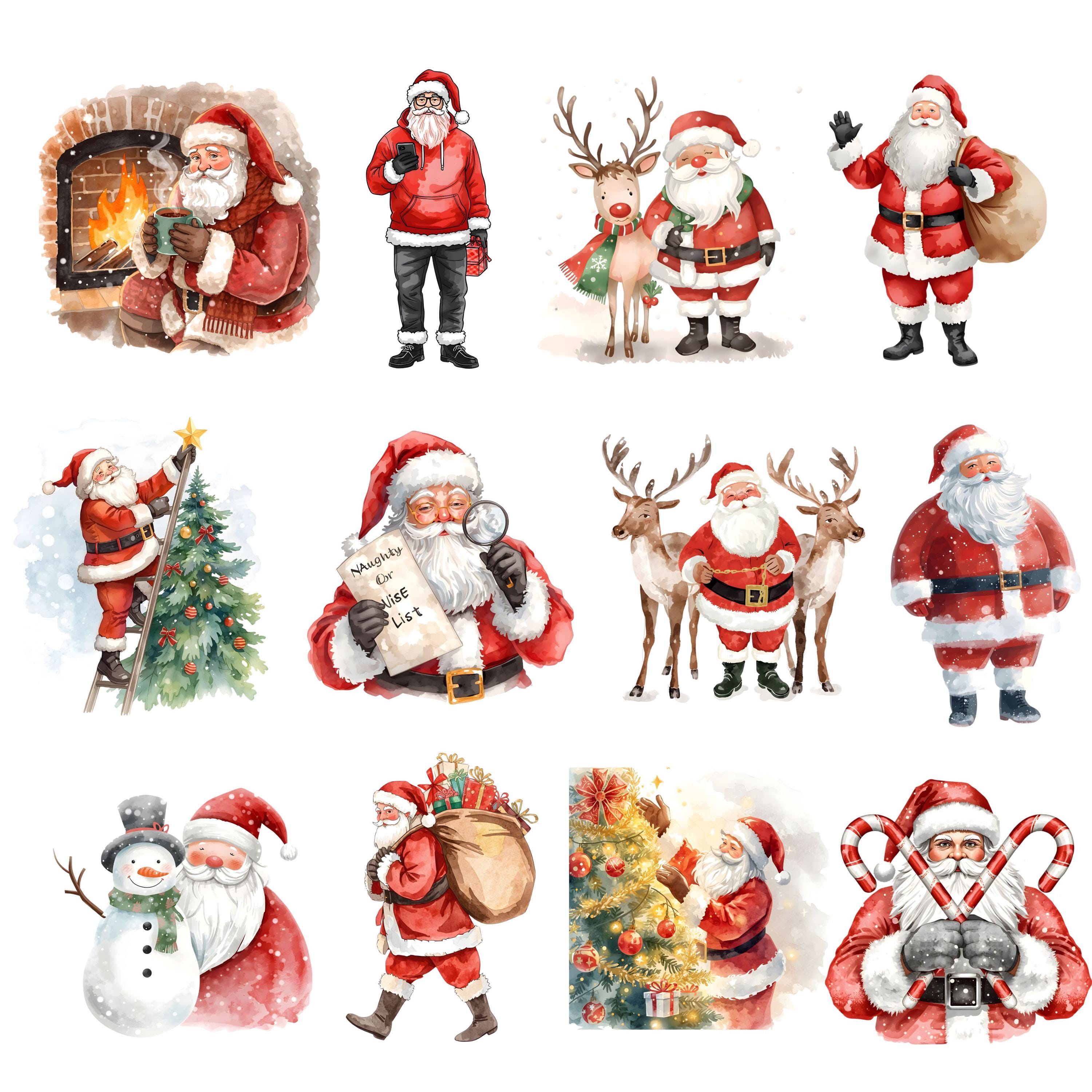 Watercolor Santa Clipart Bundle, Christmas PNG Illustrations (300 DPI ...
