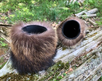 Raccoon Fur Can And Bottle Cooler/Cozy With Black Neoprene Inside (listing is for 1)