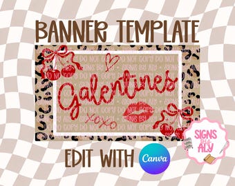 Galentines Banner Template | Party Banner Mockup | Editable Canva | Digital Download