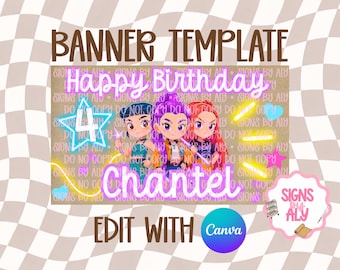 K-Pop Banner Template | Birthday Banner Mockup | Editable Canva | Digital Download