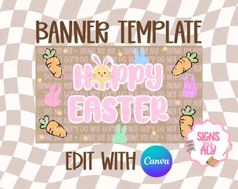 Hoppy Easter Banner Template | Birthday Banner Mockup | Editable Canva | Digital Download