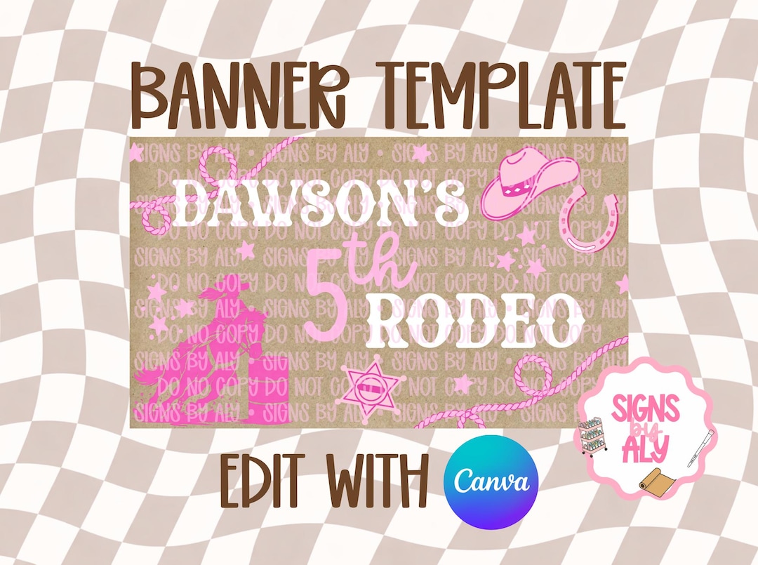 Modelo Rodeo Banner Pink Rodeo Banner Template | Birthday Banner Mockup | Editable Canva ...