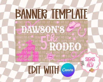 Pink Rodeo Banner Template | Birthday Banner Mockup | Editable Canva | Digital Download
