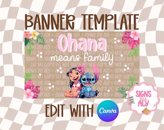 Ohana Banner Template | Birthday Banner Mockup | Editable Canva | Digital Download