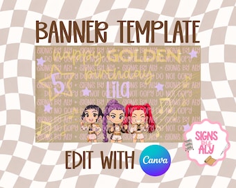 Golden Birthday Banner Template | Party Banner Mockup | Editable Canva | Digital Download