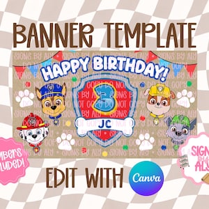 Patrol Pups Banner Template | Birthday Banner Mockup | Editable Canva | Digital Download image 1