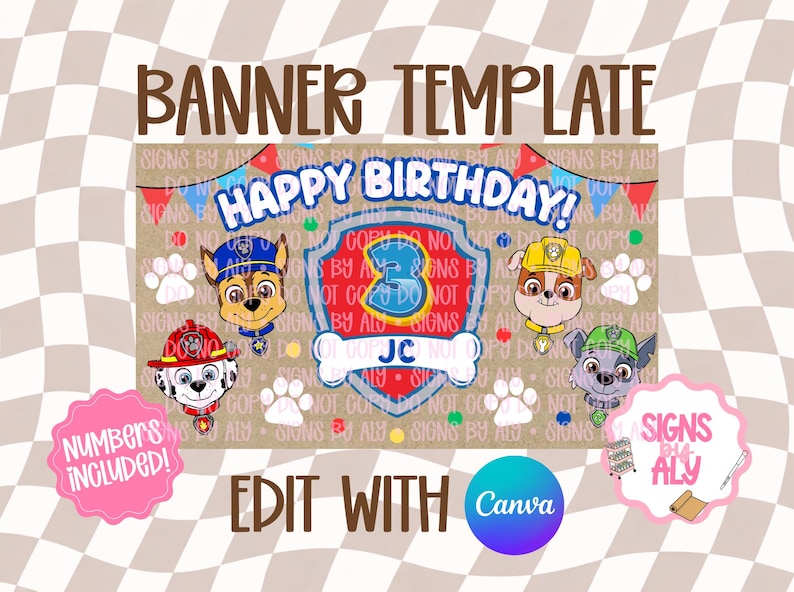 Patrol Pups Banner Template | Birthday Banner Mockup | Editable Canva | Digital Download image 1