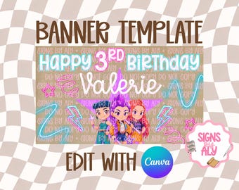 K-pop Banner Template | Birthday Banner Mockup | Editable Canva | Digital Download