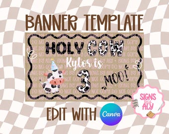 Holy Cow Banner Template | Birthday Banner Mockup | Editable Canva | Digital Download