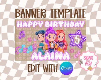 K-pop Banner Template | Party Banner Mockup | Editable Canva | Digital Download