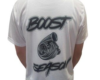 T-shirt Boost Season, T-shirt graphique voiture turbo, Streetwear pour passionnés d'automobile, T-shirt de course pour mordus de mécanique, Cadeau automobile JDM Drift