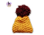 Senf gelb - Bordeaux-Pom-Pom-Hut