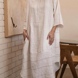 european linen kaftan midi dress Simple Long Sleeved Linen Kaftan Dress