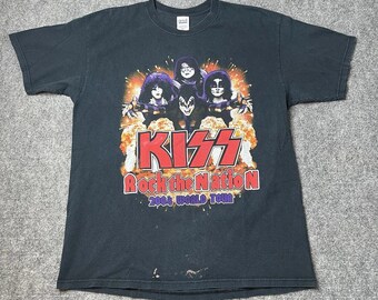 Vintage KISS Rock the Nation 2004 World Tour Concert T-shirt Black