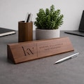 Custom Engraved Wooden Desk Name Plate, Business Card Holder, Piano Finish MDF Wedge