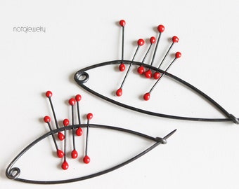 Statement Silver shawl pin, Modern Contemporary Safety pin, Red Art Modernist Brooch, Original Art Fibula Pin, Handmade Gift for Her