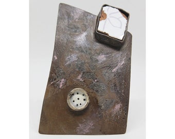 Sculptural Bold Copper Brooch, Modernist Pink Unisex Brooch Pin, Handmade Statement Brooch, Funny Original Jewelry, Bathroom, Tile, Flower