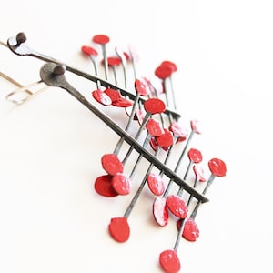 Big bold red statement earrings, Unusual oversized rich dangle earrings, Statement silver earrings for women, Handcrafted modern jewellery