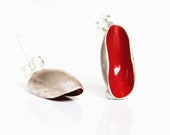 Modernist earrings, Red Silver Studs, Elegant Earrings, Contemporary studs, Shell Oval Earrings, Jewellery gift for Her, Original Earrings