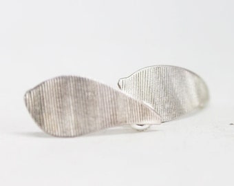 Delicate silver contemporary earrings, Light artsy texture studs, Organic Leaf handmade jewelry, Statement shape earrings stud, Jewelry gift
