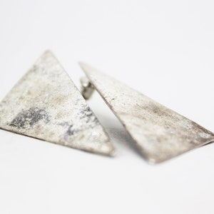 Big bold edgy earrings, Statement Triangle studs, Large Textured stud earrings, Handmade Modern Jewelry, Unique silver earrings, Art Earring image 1