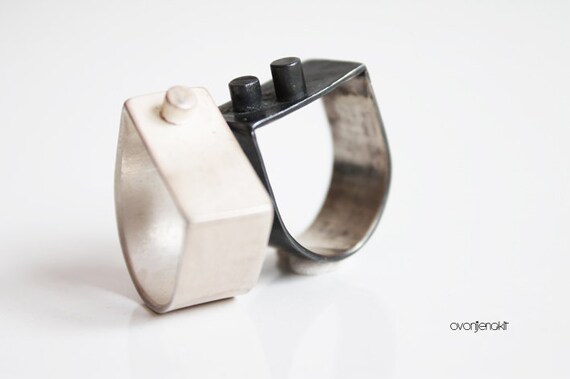 Unique gift for her Original everyday statement jewelry Oxidized wide silver band for women Modern silver cool wrapped contemporary ring