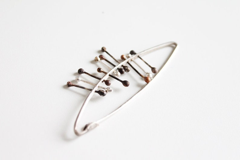 Bold Silver Pin, Modern Statement Brooch, Contemporary Safety Pin, Eclectic Jewelry Design, Modernist handmade pin brooch, Artisan Jewelry image 1