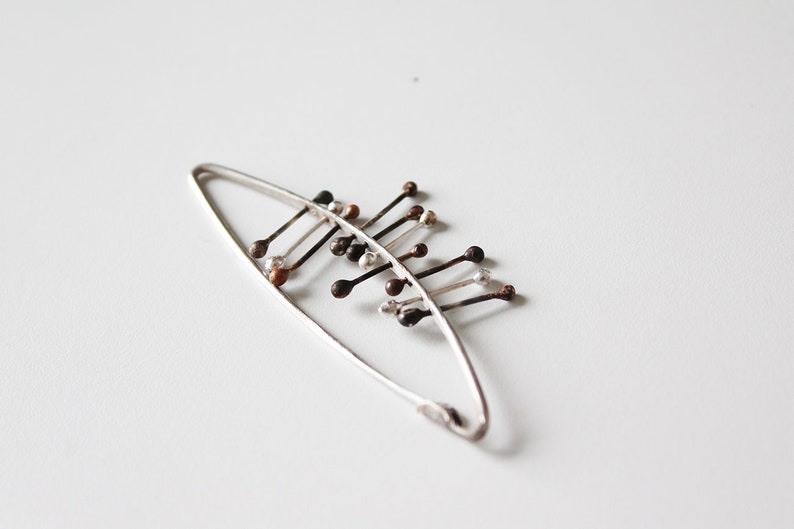 Bold Silver Pin, Modern Statement Brooch, Contemporary Safety Pin, Eclectic Jewelry Design, Modernist handmade pin brooch, Artisan Jewelry image 3