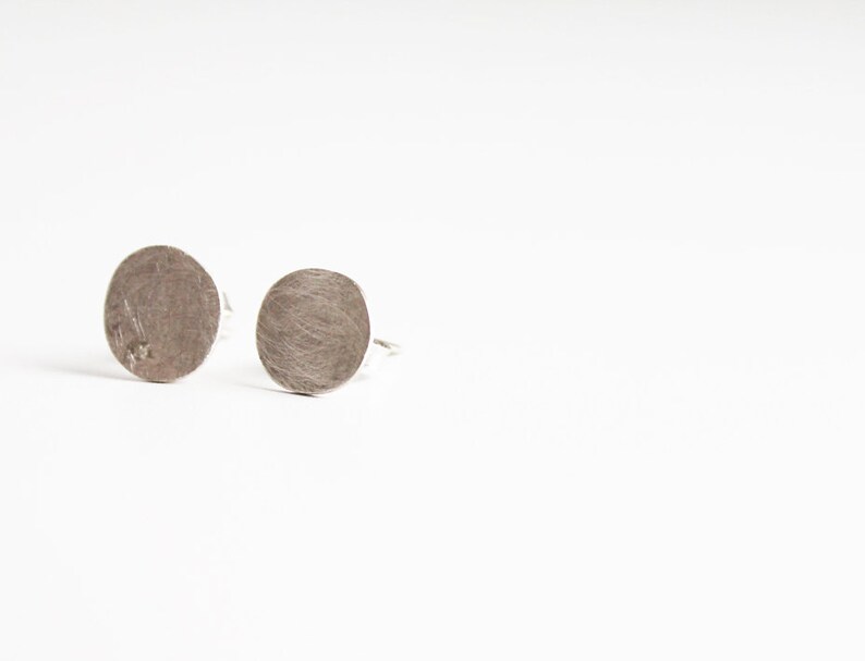 Minimal silver stud, Everyday Modern Earrings, Geometric Earring, Contemporary Jewelry, Everyday Simple Earring, Modernist Brushed Earring image 3